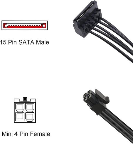 DKARDU 5 حزم ATX Mini 4 Pin، اللوحة الأم ATX Mini 4 Pin إلى 2 x 15-pin SATA HDD SSD كابل محول الطاقة، Mini 4 Pin Female إلى Dual Right Angle SATA لينوفو 18 بوصة 45 سم in Saudi Arabia