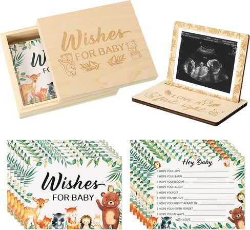 R HORSE 50Pcs Wishes for Baby Cards, Woodland Baby Advice Cards for Baby Shower Guest Book Alternatives, Wishes Cards with Wooden Baby Keepsake Box Sonogram Photo Frame for Baby Shower Game in Saudi Arabia