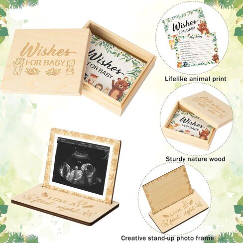 R HORSE 50Pcs Wishes for Baby Cards, Woodland Baby Advice Cards for Baby Shower Guest Book Alternatives, Wishes Cards with Wooden Baby Keepsake Box Sonogram Photo Frame for Baby Shower Game in Saudi Arabia