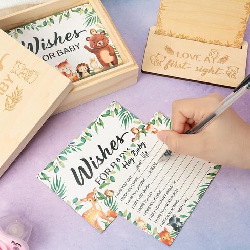 R HORSE 50Pcs Wishes for Baby Cards, Woodland Baby Advice Cards for Baby Shower Guest Book Alternatives, Wishes Cards with Wooden Baby Keepsake Box Sonogram Photo Frame for Baby Shower Game in Saudi Arabia
