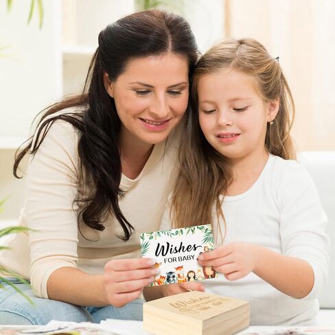 R HORSE 50Pcs Wishes for Baby Cards, Woodland Baby Advice Cards for Baby Shower Guest Book Alternatives, Wishes Cards with Wooden Baby Keepsake Box Sonogram Photo Frame for Baby Shower Game in Saudi Arabia