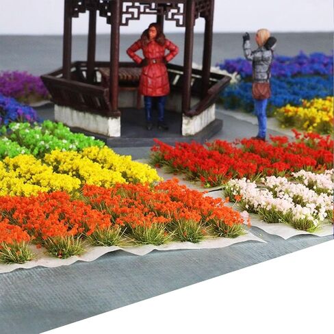 Woohome Static Grass Tuft Model Gras s Tufts, 128 PCS Railway Artificial Grass 4 Colors Bushy Tuft Flower Cluster Vegetation Groups for DIY Building Model Train Landscape Railroad Scenery in Saudi Arabia
