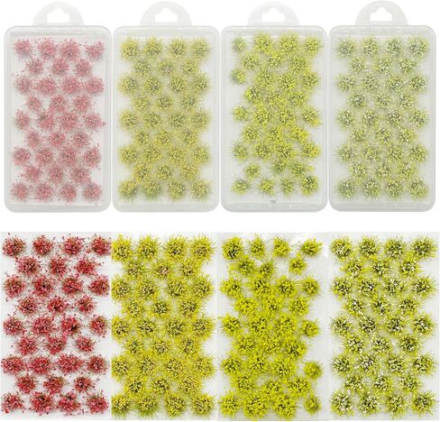 Woohome Static Grass Tuft Model Gras s Tufts, 128 PCS Railway Artificial Grass 4 Colors Bushy Tuft Flower Cluster Vegetation Groups for DIY Building Model Train Landscape Railroad Scenery in Saudi Arabia