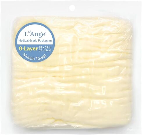 L'Ange Muslin Baby Towel - Infant Bath Towels for Newborn Babies Boy or Girl - 100% Cotton - Ready to Use Medical Grade Packaging for Infants and Newborns - 9 Layers - Pink - 28x37 in in Saudi Arabia
