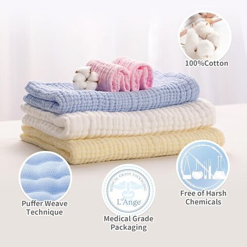 L'Ange Muslin Baby Towel - Infant Bath Towels for Newborn Babies Boy or Girl - 100% Cotton - Ready to Use Medical Grade Packaging for Infants and Newborns - 9 Layers - Pink - 28x37 in in Saudi Arabia