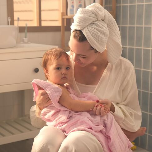 L'Ange Muslin Baby Towel - Infant Bath Towels for Newborn Babies Boy or Girl - 100% Cotton - Ready to Use Medical Grade Packaging for Infants and Newborns - 9 Layers - Pink - 28x37 in in Saudi Arabia