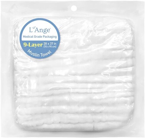 L'Ange Muslin Baby Towel - Infant Bath Towels for Newborn Babies Boy or Girl - 100% Cotton - Ready to Use Medical Grade Packaging for Infants and Newborns - 9 Layers - Pink - 28x37 in in Saudi Arabia