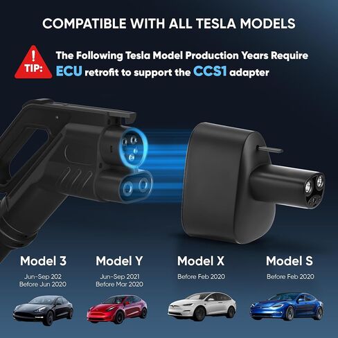 محول شاحن ENA CCS1 إلى Tesla متوافق مع الطراز 3 Y S X سرعات شحن تصل إلى 250 كيلو واط متوافق مع محطات الشحن السريع Tesla Public DC لسيارات Tesla فقط in Saudi Arabia