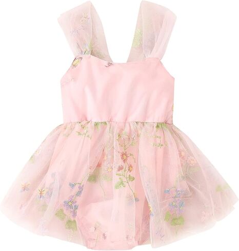1st Birthday Girl Outfit Baby Flower Embroidery Princess Romper Tutu Dress Newborn Cake Smash Photoshoot Outfits in Saudi Arabia