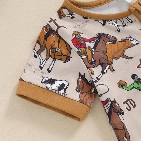 Muasaaluxi Western Baby Girl Boy Clothes Short Sleeve Cow Print Romper Zipper Bodysuit Jumpsuit Summer Clothes 0-18M in Kuwait