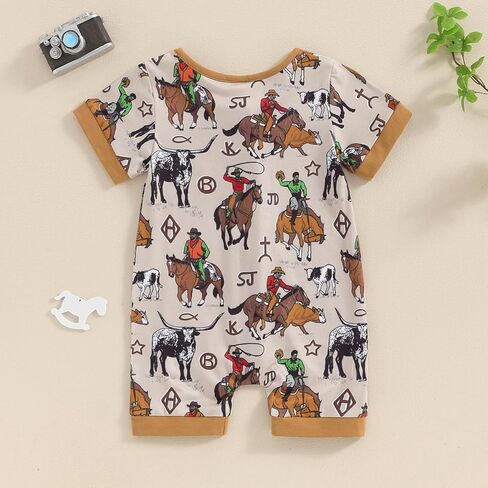 Muasaaluxi Western Baby Girl Boy Clothes Short Sleeve Cow Print Romper Zipper Bodysuit Jumpsuit Summer Clothes 0-18M in Kuwait