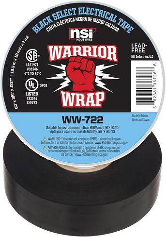 NSi Industries WarriorWrap Select 3/4 in. x 60 ft. 7 mil Vinyl Electrical Tape, Black in Saudi Arabia