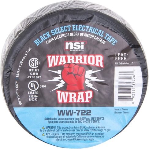 NSi Industries WarriorWrap Select 3/4 in. x 60 ft. 7 mil Vinyl Electrical Tape, Black in Saudi Arabia
