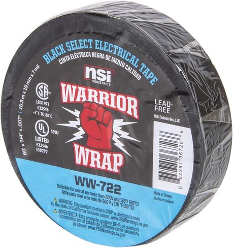 NSi Industries WarriorWrap Select 3/4 in. x 60 ft. 7 mil Vinyl Electrical Tape, Black in Saudi Arabia