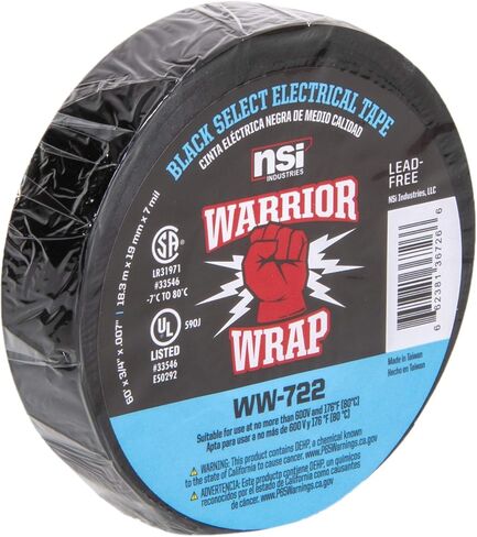NSi Industries WarriorWrap Select 3/4 in. x 60 ft. 7 mil Vinyl Electrical Tape, Black in Saudi Arabia