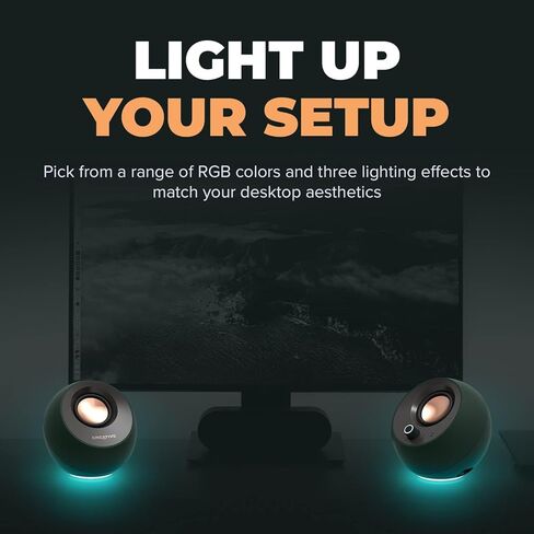 سماعات كمبيوتر Creative Pebble Pro Minimalist 2.0 USB-C MF1710 (أخضر) مع بلوتوث 5.3 وإضاءة RGB قابلة للتخصيص لأجهزة الكمبيوتر الشخصية وأجهزة Mac (متجددة) in Kuwait