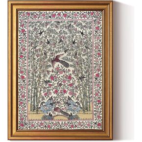 InSimSea 3D Textured Gold Framed Wall Art, Vintage Peacock Bird Pattern Wall Art, Middle Eastern Textile Pattern Paintings Artwork for Living Room Hallway Shelf 12x16 inch in Saudi Arabia