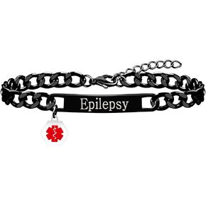 Uloveido Red Medical ID Bracelet | White/Black Cuban Chain Bracelets | Custom Medical Alert Jewelry for Men Women | Waterproof Stainless Steel Wristband | 7.5"+2" Medical Emergency Wristband YA5169 in Kuwait