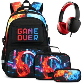 3PCS School Backpack for Boys, Cool Gamer Boys Backpack with Lunch Box and Pencil Case for Kids Kindergarten Teens Elementary Middle School Bag with Convenient Charging Port,Gaming Bookbag Waterproof in Saudi Arabia