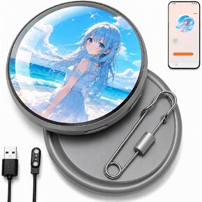 Digital Pin Digital Badge with Image Video GIF and Scrolling Text Display with Touch Screen Customizable Anime Style Wearable, Smart Button for Fan Events, Cosplay and Fandoms (Gray) in Saudi Arabia