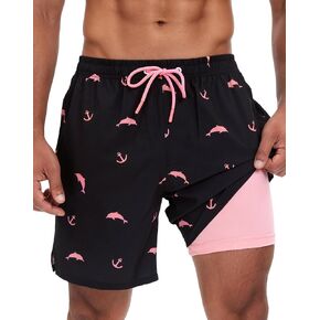 Mens Swim Trunks with Compression Liner 7 Inch 2 in 1 Quick Dry Board Shorts Bathing Suit with Zipper Pockets in Saudi Arabia
