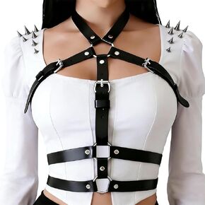 Women‘s Punk Gothic Leather Chest Harness–Adjustable Black Body Chain Belt,Body Harness Belt Lingerie Decorative Strap,Caged Bra Top.for Rave,Club Party&Valentine's Festival Costume Accessories Gift. in Saudi Arabia