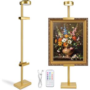 30'' Adjustable Tabletop Easel Stand with Picture Frame Light, Rechargeable 13RGB Poster Stand Light, Picture Easels for Display, Gold Metal Picture Frame Holder Stand for Art, Photo. (Gold) in Saudi Arabia