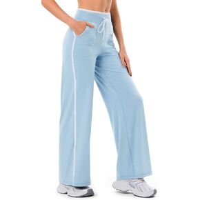 Women's Wide Leg Yoga Pants with Side Stripe, High Waisted Color Block String Lounge Pants, Workout Flowy Track Pants with Pockets in Saudi Arabia