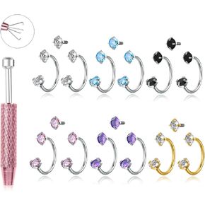 TOPBRIGHT 18G Threaded Horseshoe Nose Rings - 12PCS 316L Surgical Steel with Double Cubic Zirconia for Women Men, Septum Cartilage Helix Tragus Daith Lip Piercing Jewelry (7mm/8mm) in Saudi Arabia