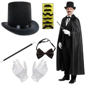Magician Costume Accessories for Adult with Top Hat Set,Beard,Bow Tie, Magic Wand and Gloves for Magic Tricks Show Halloween Cosplay,1920s Men Accessories in Saudi Arabia