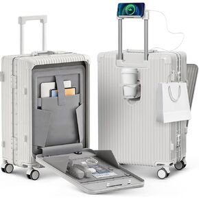 20 Inch Carry On Luggage Airline Approved, PC Hardshell Suitcase with Front Pocket, USB Charging Ports, Zipperless Aluminum Frame, 360 Spinner Wheels & TSA Lock for Travel in Saudi Arabia