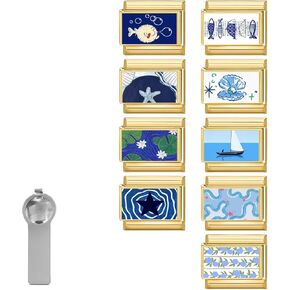 Italian Charms Gold Blue Star Fish 9Pcs Charms Set 9mm Italian Modular Charm Bracelet DIY Module Jewelry Gifts for Women Heart Black Love in Kuwait