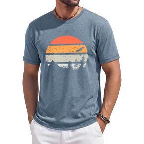 Runcati Mens Short Sleeve T-Shirts Casual Graphic Printed Tee Tops Crewneck Summer Beach Hawaiian Vintage Shirt in Kuwait