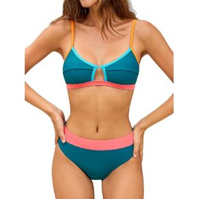 CUPSHE Women's Bikini Sets Two Piece Swimsuit V Neck Cutout Back Hook Adjustable Straps Bathing Suit in Kuwait