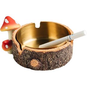 Cute Mushroom Ashtray with Stainless Steel Tray for Cigarette, Natural Resin Ash Tray for Indoor or Outdoor use, Ash Holder for Home and Garden Decor in Saudi Arabia