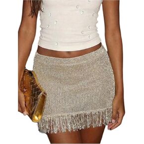 MakeMeChic Women's Summer Crochet Fringe Mini Skirt Summer Beach Vacation Low Waist Knit Skirts in Kuwait
