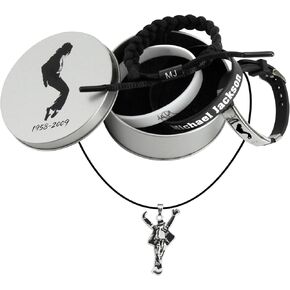 5pcs Pop Music Star Style Stuff, Superstar Necklace, Black titanium steel signature wristband, Hand Weave Bracelet, Black and white silicone wristband, Collectible-grade metal gift box in Saudi Arabia