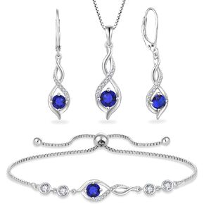 Infinity Jewelry Set 925 Sterling Silver Sapphire Earrings Necklace Bracelet September Birthstone Jewelry Gifts for Women in Saudi Arabia