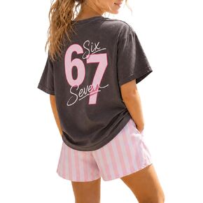Azmxynol Tween Girl Clothes Summer 2 Pieces Outfit Set Trendy Loose Tee Shirt + Plaid Shorts, Size 7-14 Years in Saudi Arabia