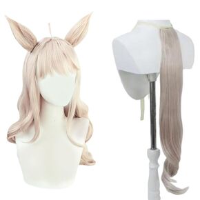 Uma Musume Biwa Hayahide شعر مستعار كوسبلاي شعر لعب دور الهالوين عيد الميلاد الهزلي الاتفاقية زي الباروكات + قبعة شعر مستعار in Kuwait