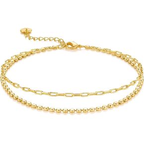 Anklets for Women Gold Ankle Bracelets for Women 14K Gold Anklets for Womens Figaro Chain and Round Rice Bead Chain Layered Anklets for Womens Ankle Bracelets 24+4cm in Saudi Arabia