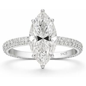 3.0 Carat Marquise Cut Moissanite Engagement Ring, 14K Thick White Gold Plated 925 Sterling Silver,D-Color Clear GRA Gemstone, Elegant Three-sided Pavé Band Wedding Promise Ring for Women in Saudi Arabia
