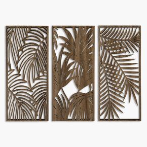 Tropical Leaves Wood Wall Art for Living Room, Botanical Wall Art Wood Panel, Floral Wall Art Decor Over the Bed Set of 3, Gift for the Home Decor in Saudi Arabia