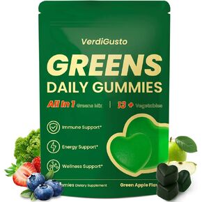 Greens Gummies | Superfood Greens Supplement with 20+ Vegetables & Fruits | Supports Immune Health, Energy & Daily Wellness | Natural Green Apple Flavor | Non-GMO, Gluten-Free, Soy Free in Saudi Arabia