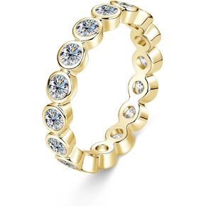 Moissanite Full Eternity Wedding Ring, 14K Gold Filled Simulated Diamond Engagement Promise Ring for Her, Stackable Round Bezel Set Bridal Band Halo Anniversary Rings for Women in Kuwait