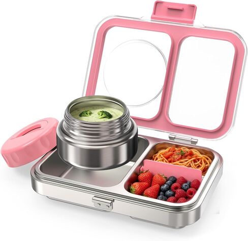 HOMEKOL Stainless Steel Bento Lunch Box with 9.5oz Insulated Food Jar, 2-Compartment Leak-Proof Container for Kids & Adults, BPA/BPS-Free 304 Metal Food Box, Dishwasher Safe, Clear Tritan Lid, Blue in Saudi Arabia
