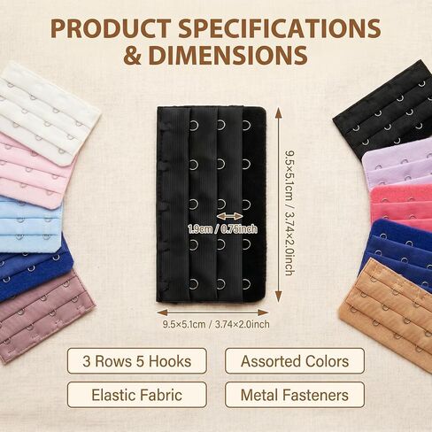 22 Pcs Women’s Bra Extenders, 3 Rows 5 Hooks Soft Elastic Extension Strap, 22 Colors Bra Band Adjusters for Daily Use in Saudi Arabia