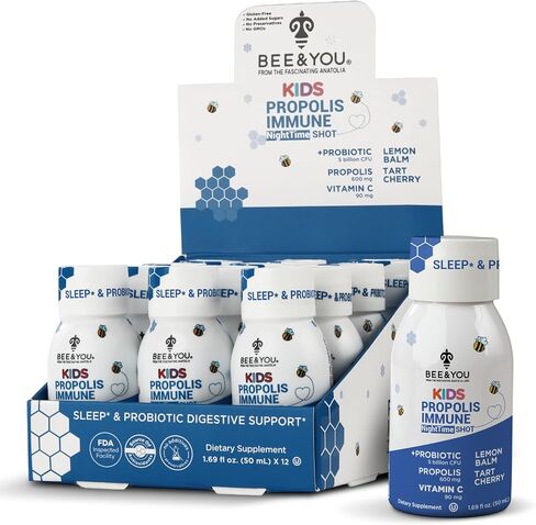 Bee and You Propolis Immune Shot, Probiotic, Vitamin C, Vitamin D3, Zinc, Ginger, Immune Support, Gut Health, Digestive Health, Bioactive 1.69 Fl. oz, 12 Pack in Saudi Arabia