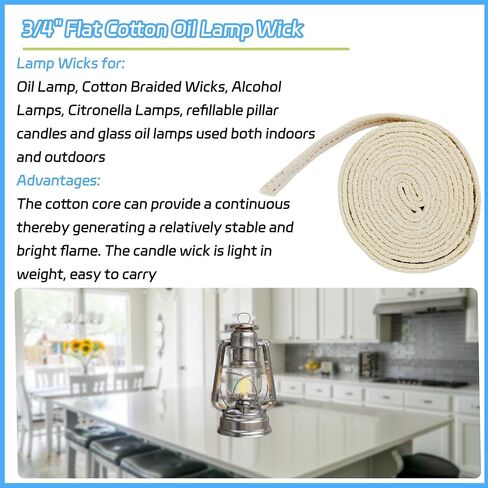3/4" Flat Cotton Oil Lamp Wick for Paraffin Oil Kerosene Based Lanterns and Candle Burners, Wicks Candle Lamp, Oil Lamp Wicks, Braided Cotton Wick 4 Rolls in Saudi Arabia