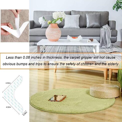 Rug Grippers with Super Stickiness- Anti Curling Carpet Tape Non-Slip Area Keeps Your Rug in Place and Makes Corners Flat for Corners and Edges Renewable 8pcs（White） in Saudi Arabia